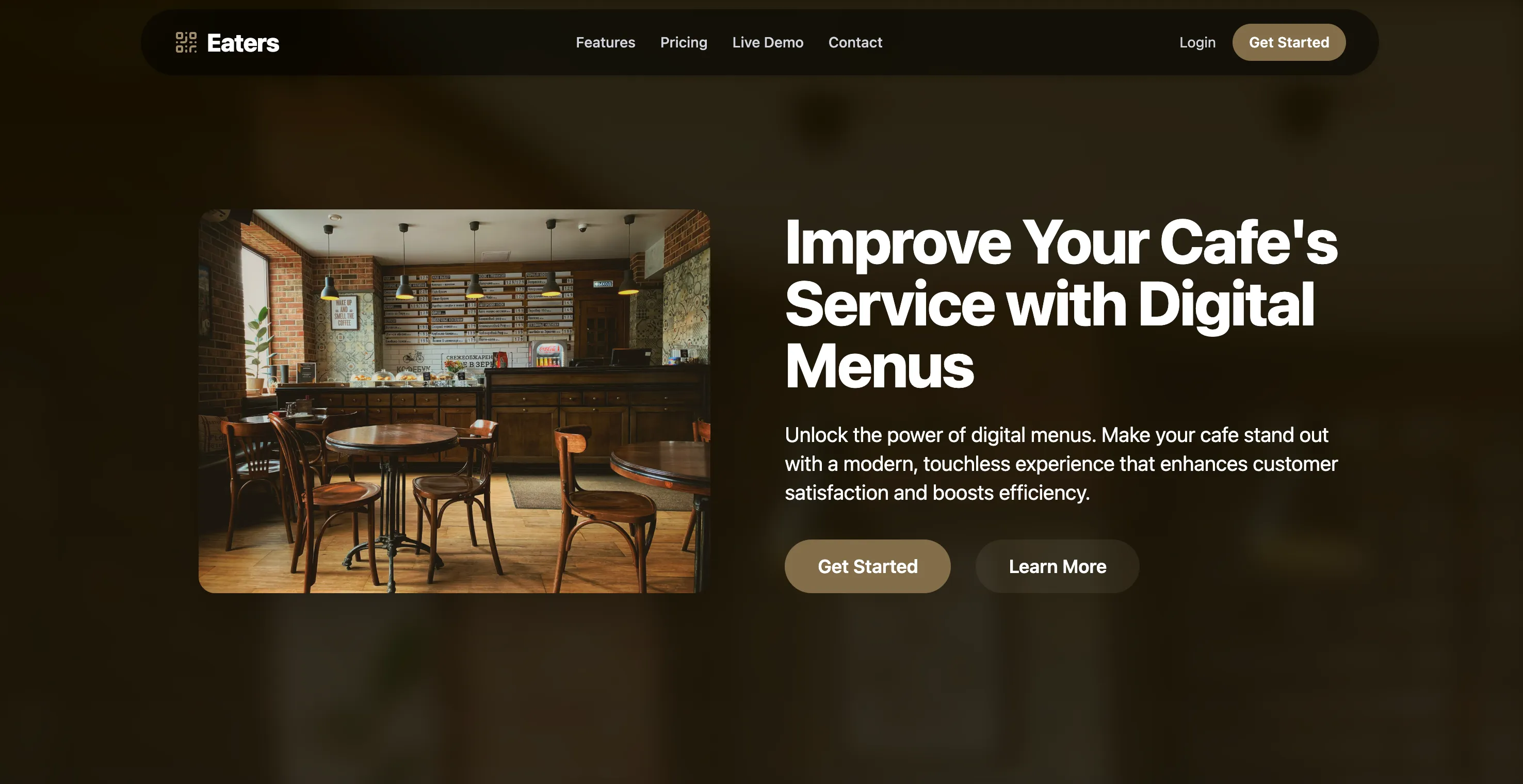 cafe landing page