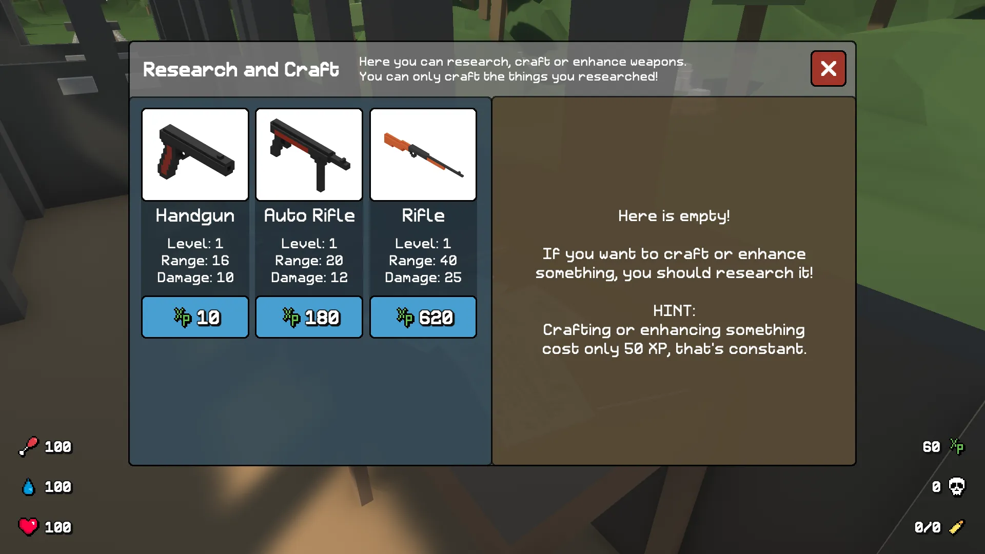 weapon research and crafting